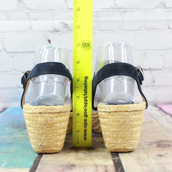 Lisa B. Black Leather Ankle Strap Espadrilles Wedge Sandals EU 40 US 9 - Picture 7 of 9